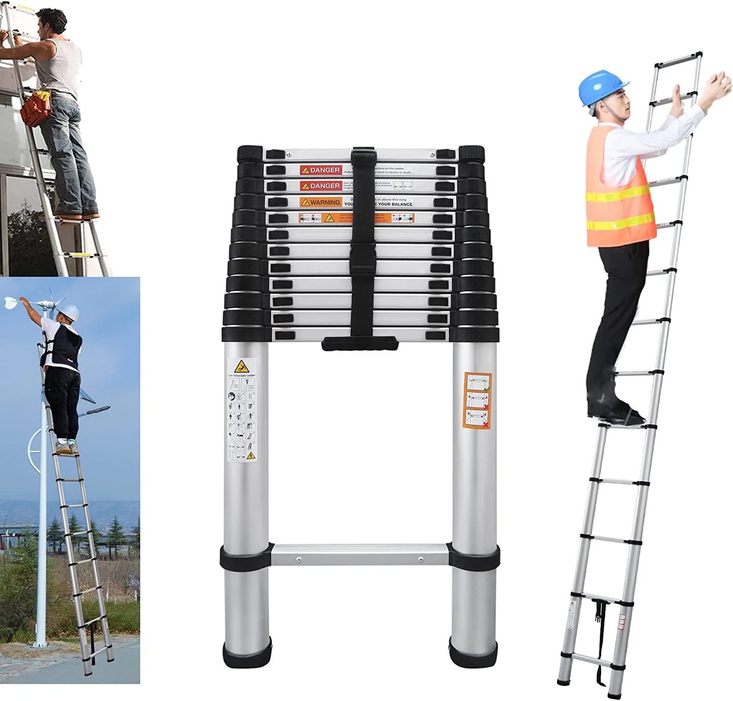 Telescoping Ladder 12FT Aluminum Telescoping Extension Ladder, Collapsible Ladder Attic Ladder Rv Ladder