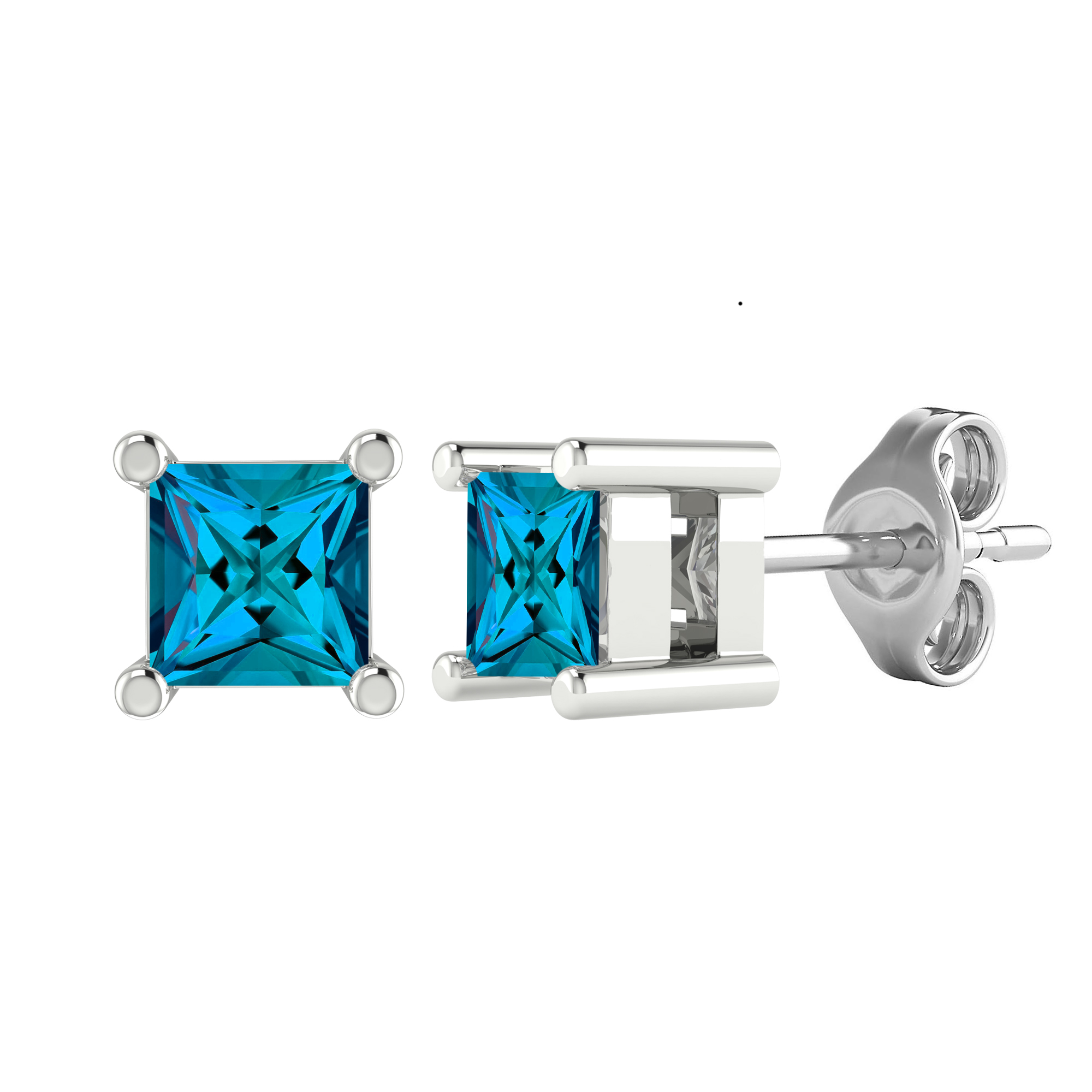 Sterling Silver with Natural Blue Diamond Stud Earrings