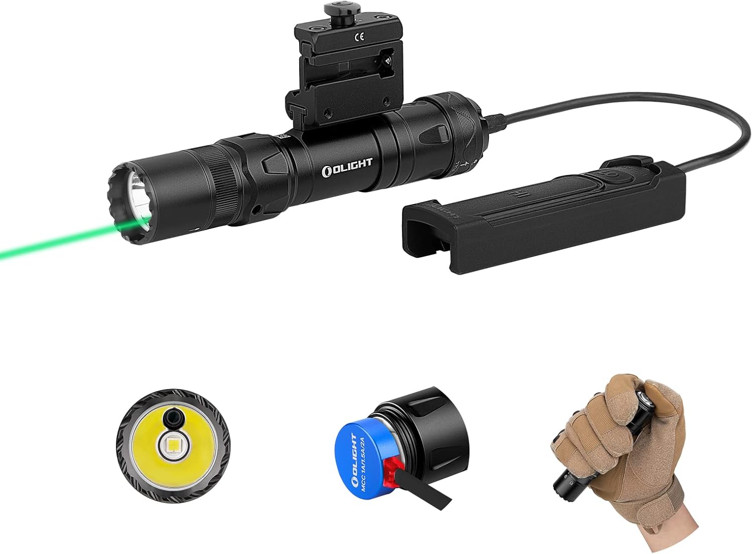 OLIGHT Odin GL Mini 1000 Lumens Picatinny Rail Mounted Rechargeable Tactical Flashlight with Green Beam and White LED Combo