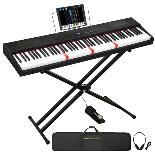 Digital Piano 88 Key Semi Weighted Keyboard, Piano Keyboard 88 Key for Beginners with Lighted Up Keys, Portable Electric Piano with Adjustable Stand