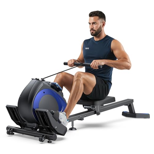 WELLFIT Rowing Machine for Home - Magnetic Rowing Machines 300lbs Capacity, Quiet Compact Smart Indoor Rower with Adjustable Resistance