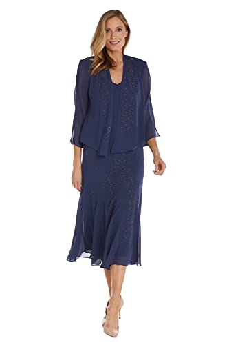 R&M Richards Womens Chiffon Beaded Dress with Jacket