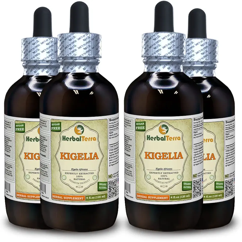 Kigelia (Kigelia Africana) Tincture, Organic Dried Bark Liquid Extract (Brand name: HerbalTerra, Proudly made in USA) 4x4 fl.oz (4x120 ml)