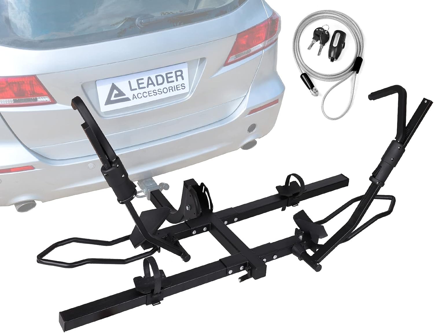 Leader Accessories Tire Clamping 2-Bike Platform Style Hitch Mount Bike Rack, Locking Tray Style Bicycle Carrier Racks Foldable Rack for Cars, Trucks