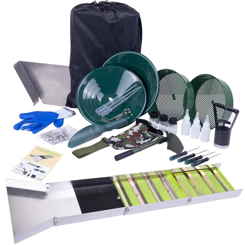 27pcs Complete Gold Panning Kit with 50" Folding Sluice Box, Portable Aluminum Alloy Mining Equipment for Adults, Includes Gold Pan