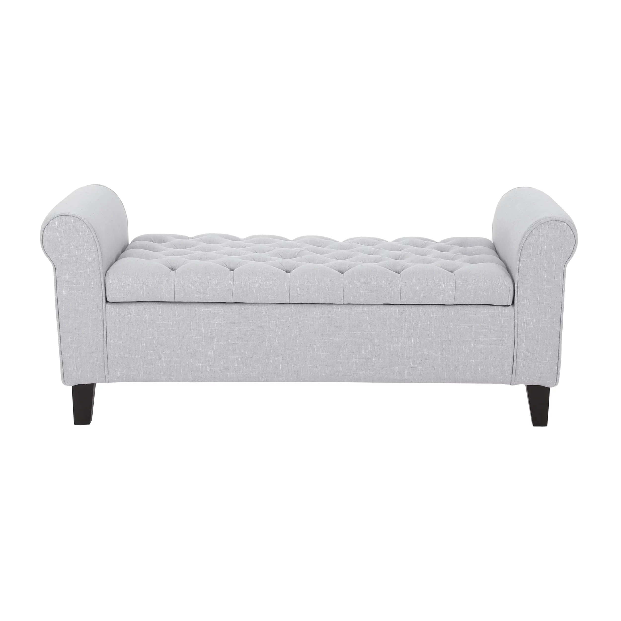 Noble House Sheffield Contemporary Rolled Arm Fabric Storage Ottoman Bench, Light Gray and Dark Brown