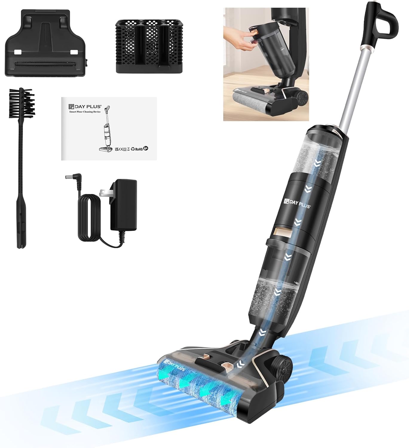 Cordless Stick Vacuum with 2 Modes Power Suction, Wet Dry Vacuum Cleaner for Hard Floor, Multi-Purpose Vacuum Self Cleaning System and Dual Tank