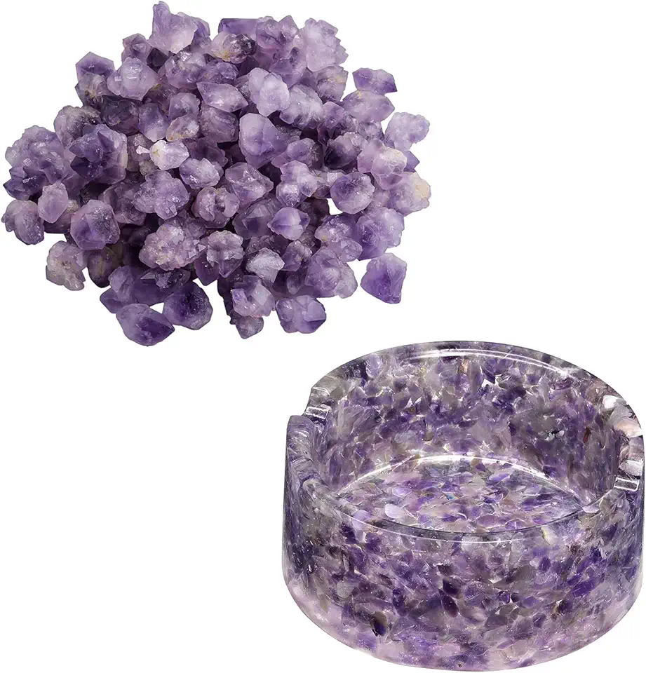 Pack of 2 Natural Irregular Amethyst Rough Stone & Orgone Amethyst Crystal Bowl Decorative Tray Plate - Kansas Nuitrition - HNZSDS