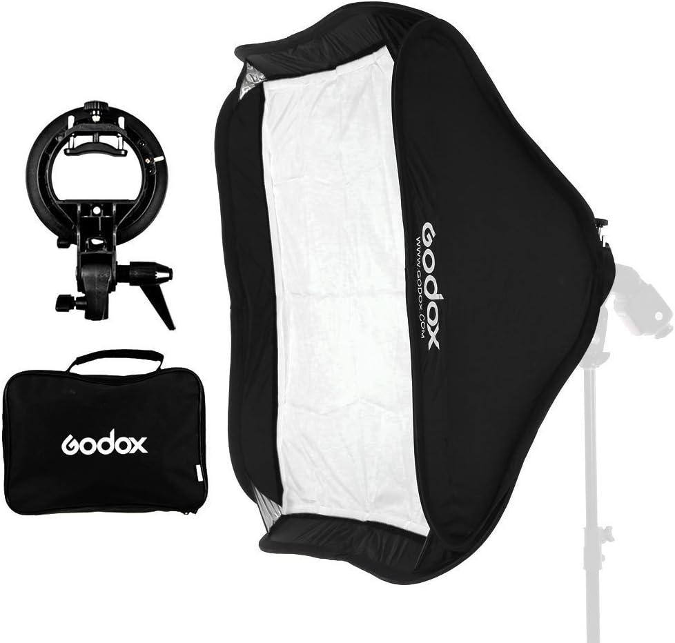 Godox Foldable Softbox 60cm x 60cm 24x24 inchs Bowen Mount S-Type Bracket with Carrying Bag for Outdoor Wedding Shooting Professional Photograph