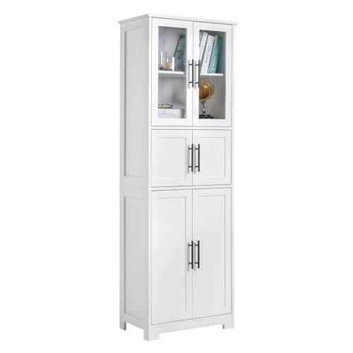Karl home Tall Bathroom Storage Cabinet, 67" Linen Cabinets for Laundry, Bathroom Cabinet with 6 Doors