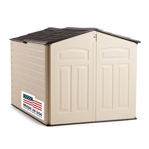 Rubbermaid Slide-Lid Resin Outdoor Storage Shed (5 x 6.5 Ft),Weather Resistant, Beige/Brown