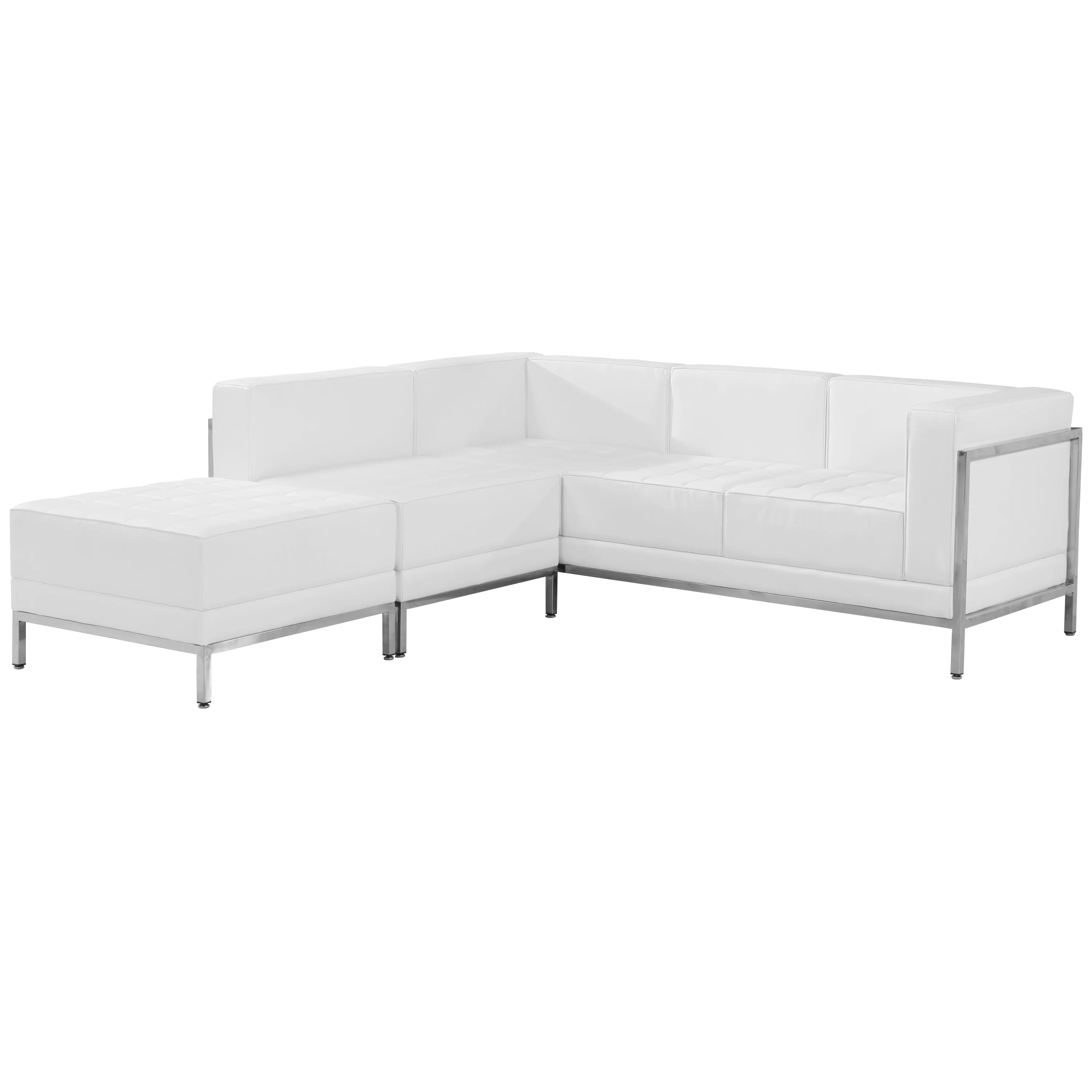 Lancaster Home 3 Piece LeatherSoft Modular Sectional Configuration - Stainless Steel Legs melrose white