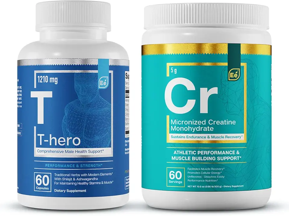 Essential Elements T-Hero + Micronized Creatine Monohydrate | Male Health Supplement - Muscle Support & T-Health - Kansas Nuitrition - HNZSDS