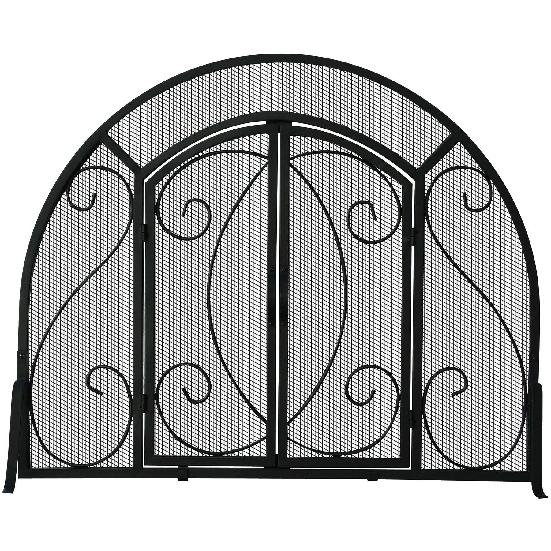 Uniflame Single Panel Black Wrought Iron Ornate Screen with Doors - Megean