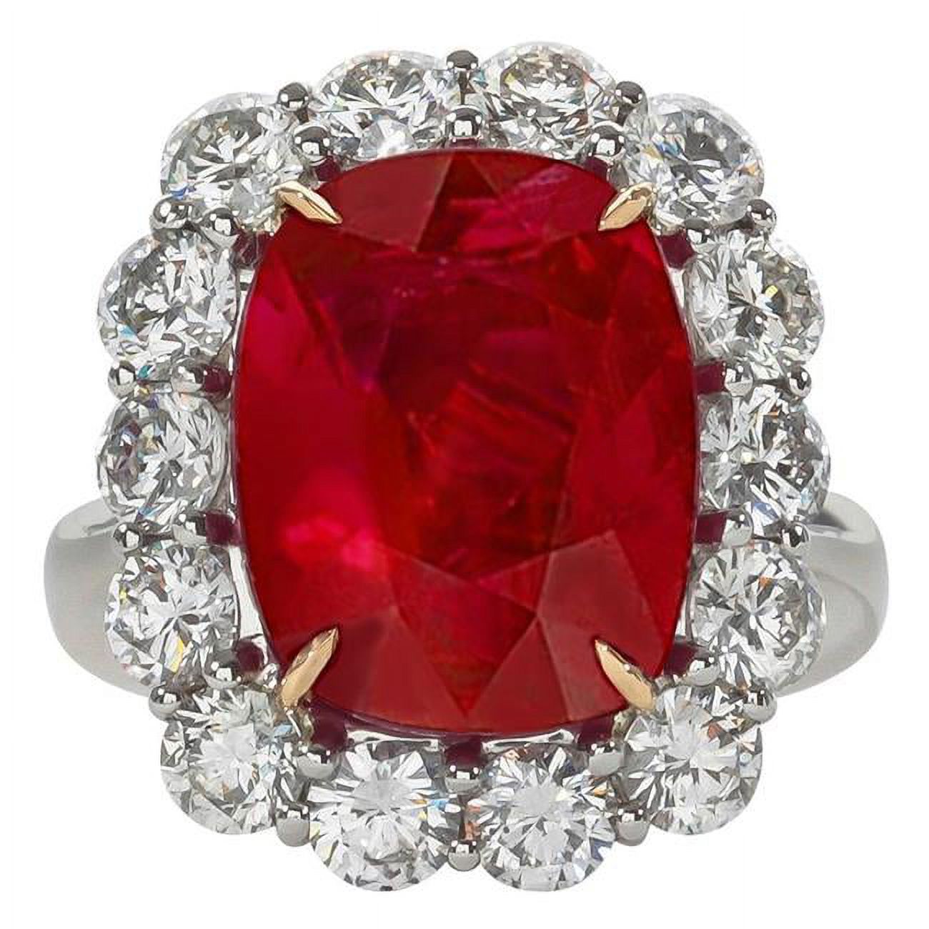Harry Chad Enterprises 62436 Cushion Ruby & Round Diamonds 7 CT Anniversary Ring, Size 6.5