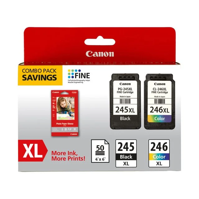 Canon PG-245XL/CL-246XL Combo Pack Ink Cartridge/Paper Kit - Black, Color - Inkjet - Curated Treasures Market