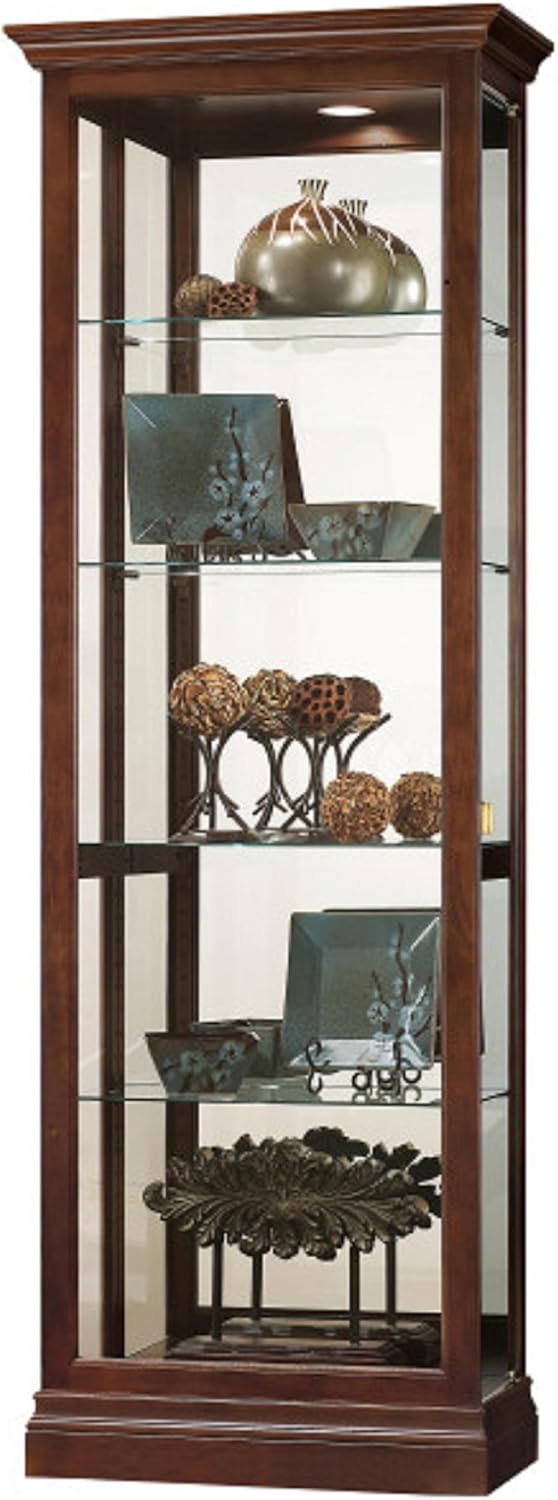 Howard Miller Brantley VI Curio Cabinet 680-676 – Cherry Bordeaux Finish, Vertical Home Decor, Four Glass Shelves, Five Level Display Case