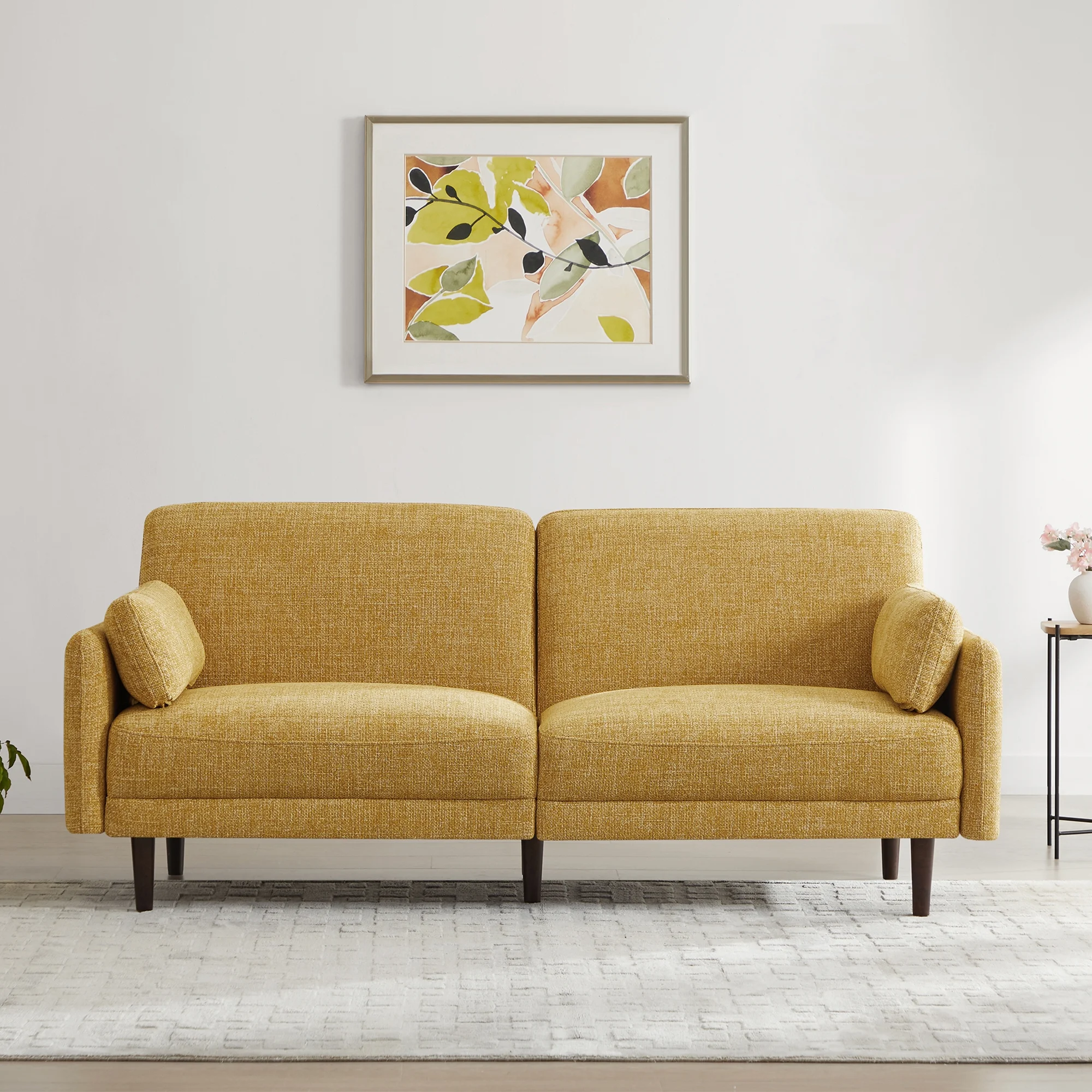 CHITA Mid-Century Modern Sofa, Fabric Couch for Living Room with Solid Wood Leg, 73''W, Mustard Yellow