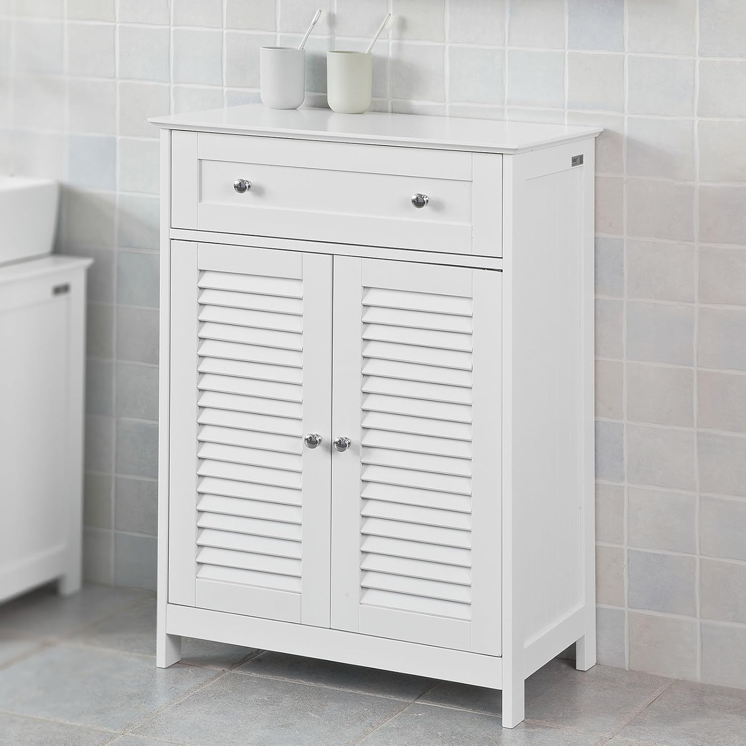 Haotian Bathroom Vanity Set White Bathroom Storage Cabinet with Drawer and Double Shutter Door (FRG238-W)