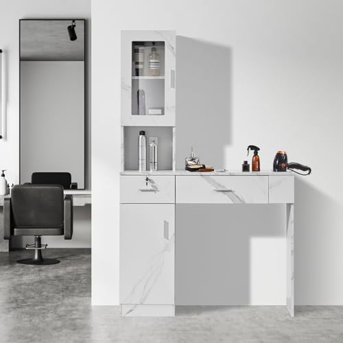 VEVOR Barber Salon Station, Wall Mount Barber Salon Station for Hair Stylist, Beauty Spa Furniture Set, 1 Storage Cabinet