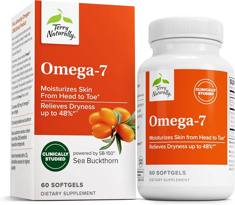 Terry Naturally Omega-7 - Dietary Supplement with Essential Fatty Acids - Nutritional Supplement to Support Skin Health with Sea Buckthorn