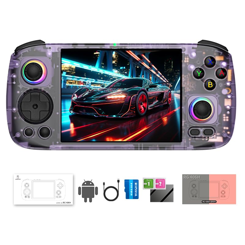 RG 406H Retro Handheld Game Console with 4-inch IPS Screen RGB Lighting Handheld Retro Gaming Console with Android 13 System and 128G TF Card 5000mAh