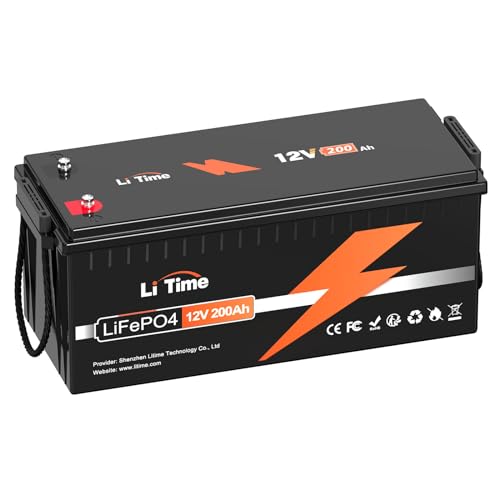 Litime 12V 200Ah LiFePO4 Battery, Built-in 100A BMS, Max. 2.56kWh Energy, up to 15000 Cycles, Lithium Iron Phosphate Battery Perfect for RV, Solar