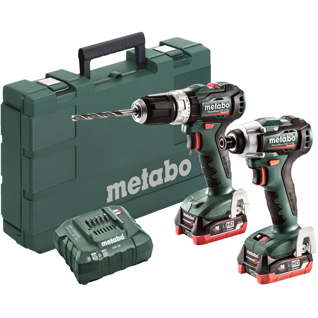 Metabo 685165520 PowerMaxx 12V 4.0 Ah LiHD SSD 12 Bl Cordless Impact Driver and SB 12 Bl Hammer Drill Combo Kit