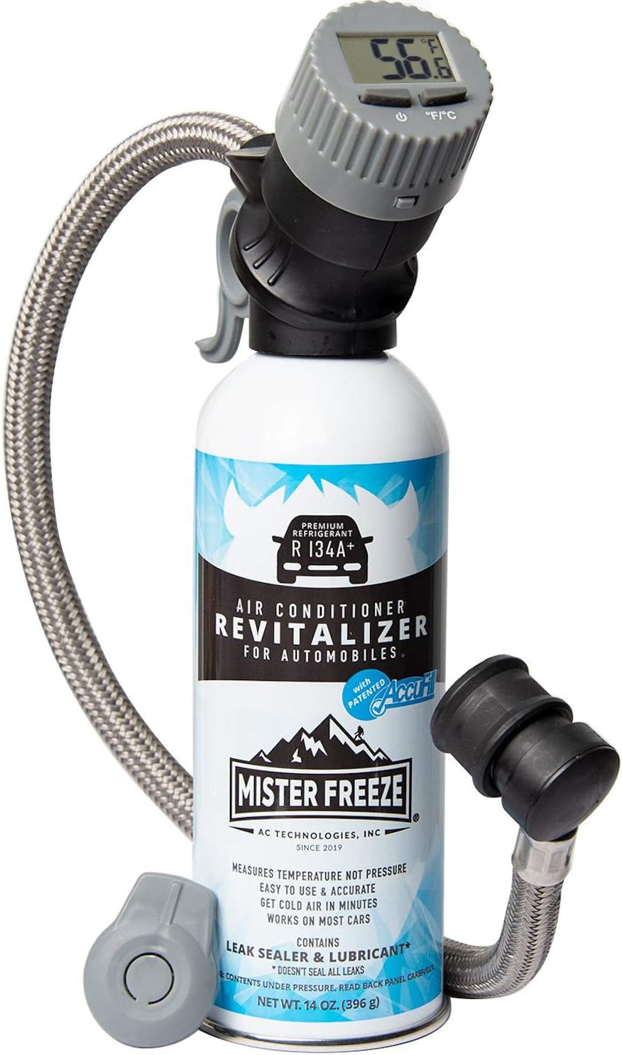 Mr. Freeze Car Air Conditioner Synthetic R134A Refrigerant, AC Recharge Kit with Hose and Wireless Digital Temperature Sensor, 14 Oz Pack of 2