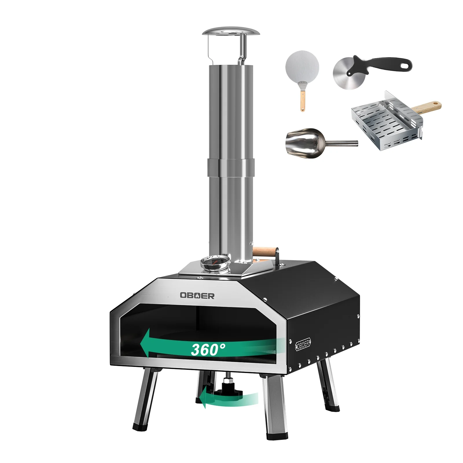 NAIZEA Outdoor Pizza Oven, 13" Stainless Steel Pizza Grill with Foldable Feet Wood Oven