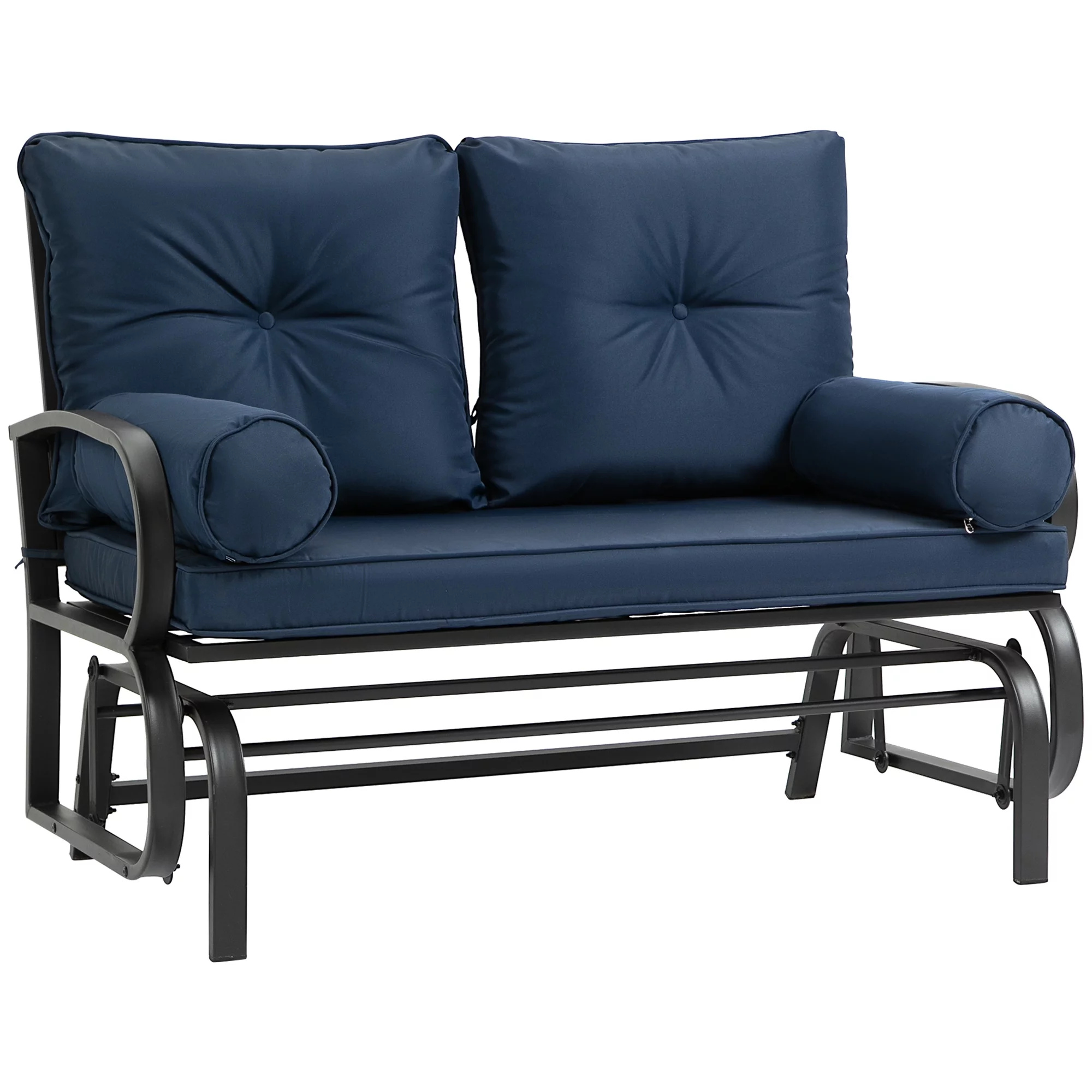 Outsunny Swing Glider Rocking Chair, Double Patio Bench, 2 Person Loveseat with Steel Frame, Cushions, Pillow Armrests, Blue