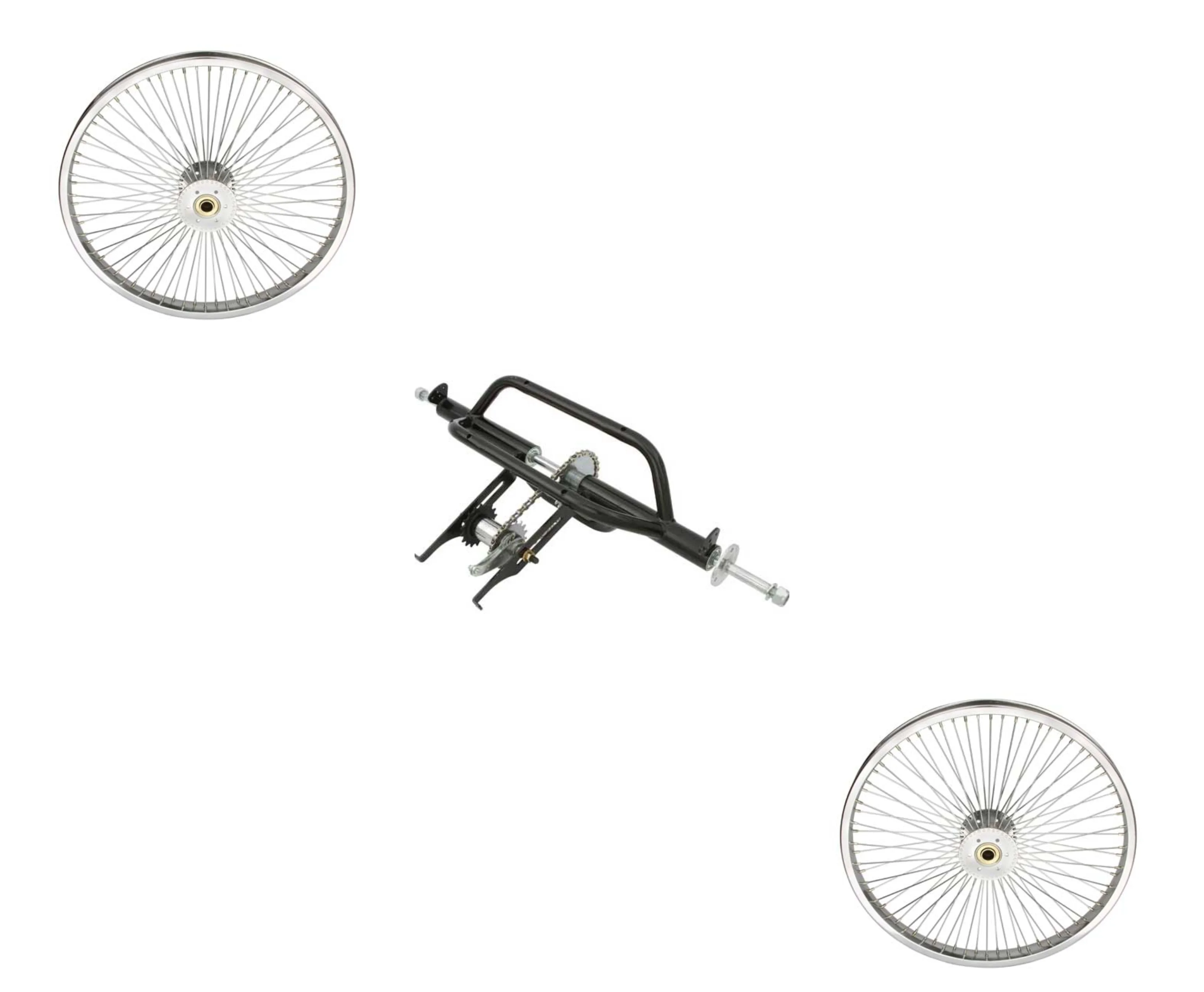 Black Trike Conversion Kit for 20 inch Bicycle. Comes with Two 20 inch Hollow-Hub Steel Wheel 72 Spoke. Tricycle, Trike