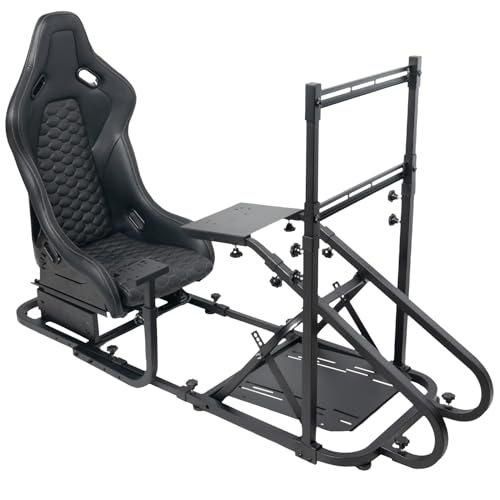 Racing Simulator Cockpit with Monitor Mount and Strong Fiberglass and PVC Leather Bucket Seat, Racing Wheel Stand Compatible with Fanatec