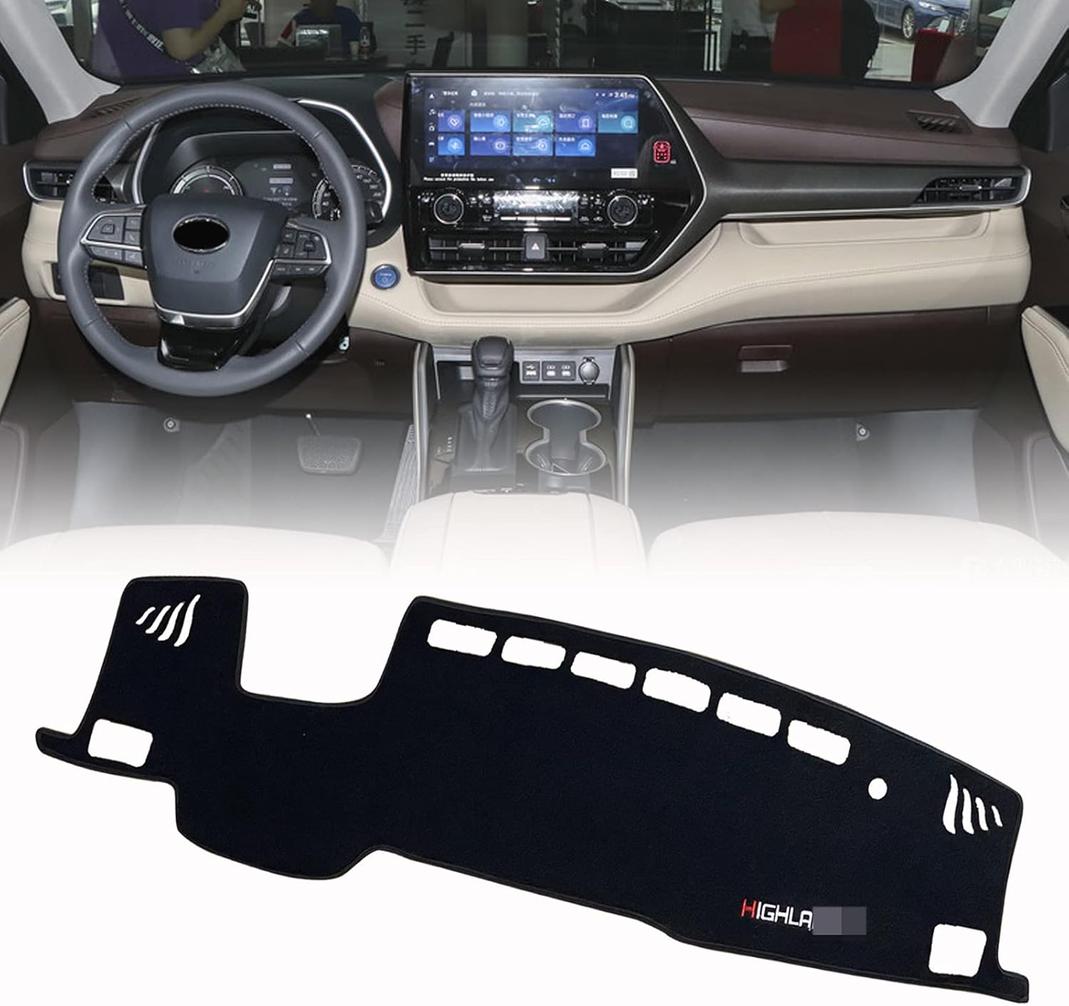 PGTOPONE Custom Fit Dashboard Black Center Console Cover Dash Mat Protector Sunshield Cover Pad Carpet Compatible with Toyota Highlander 4th