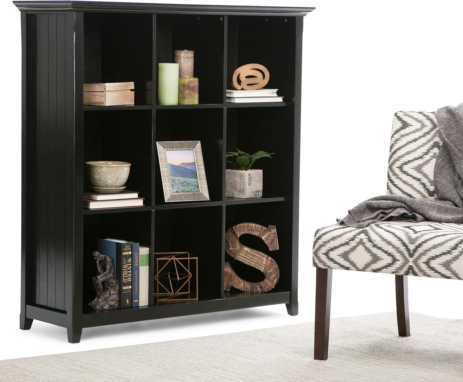 SIMPLIHOME Acadian SOLID WOOD 48 inch x 44 inch Rustic 9 Cube Bookcase and Storage Unit in Warm Walnut Brown with 9 Shelves, for the Living Room