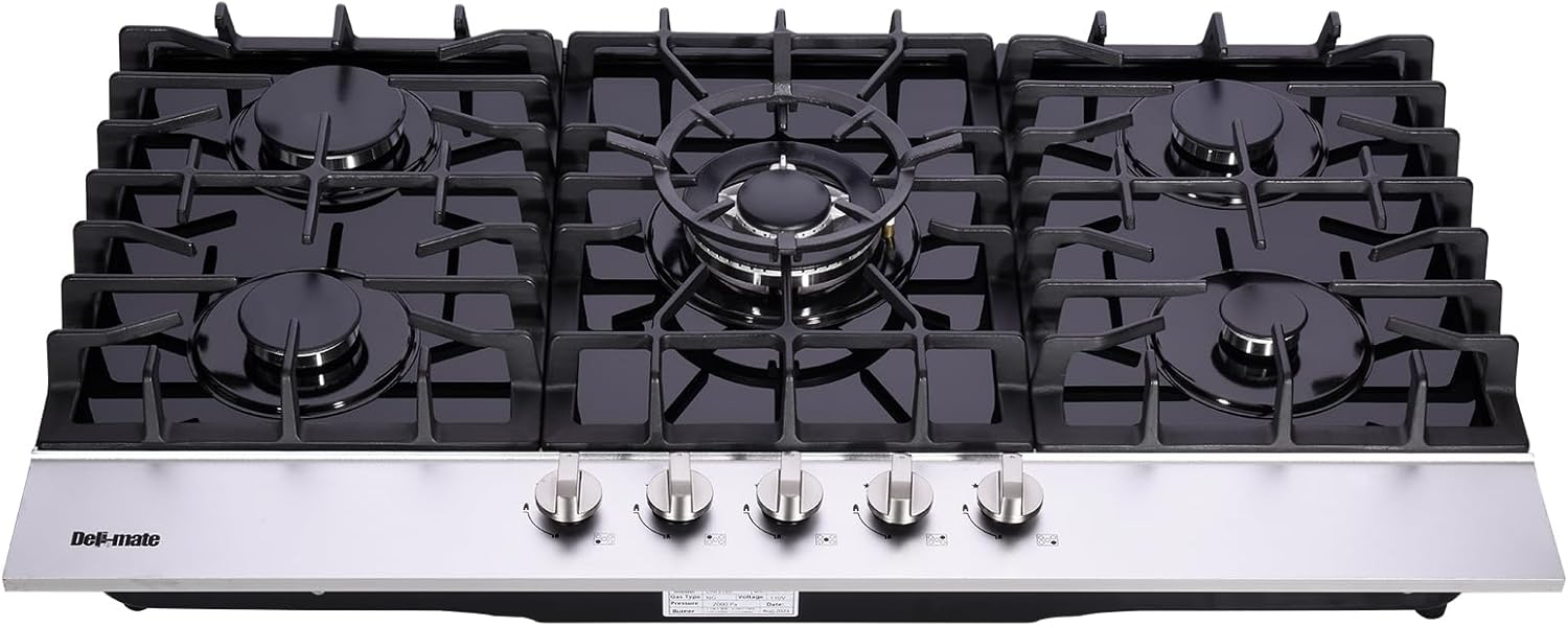 36 Inch Gas Cooktop, Built-in Tempered Glass 5 Burners Gas Stovetop LPG/NG Convertible Gas Stove Top Dual Fuel Gas Hob DM5189-01