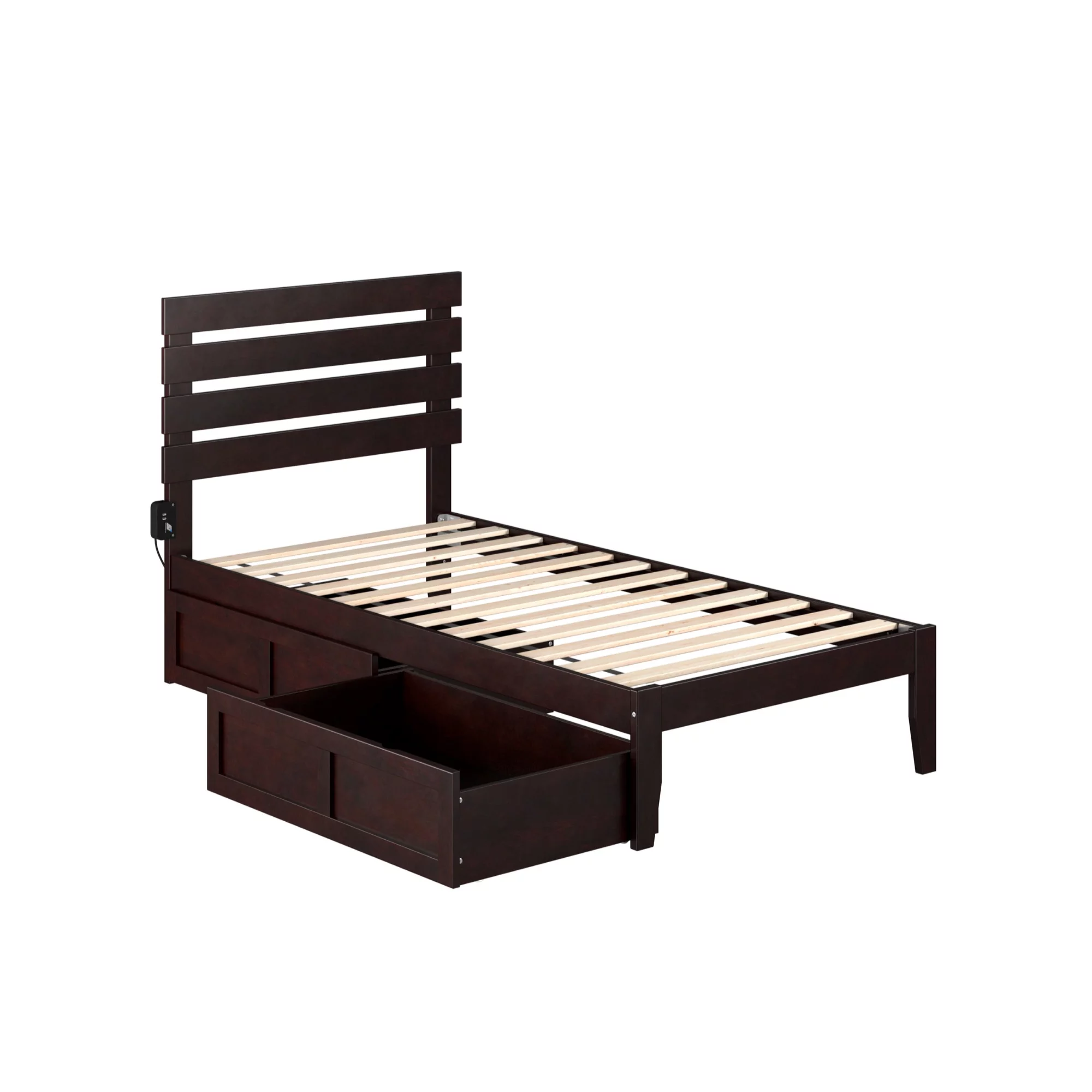 AFI Oxford Modern Wood Twin Bed with 2 Drawers in Espresso