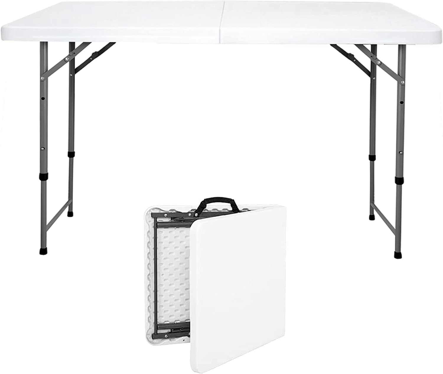 JingPieCle 4 Foot Folding Table Adjustable Height 4 ft Table Portable Plastic Dining Table Folding Utility Table 4ft Folding Card Table