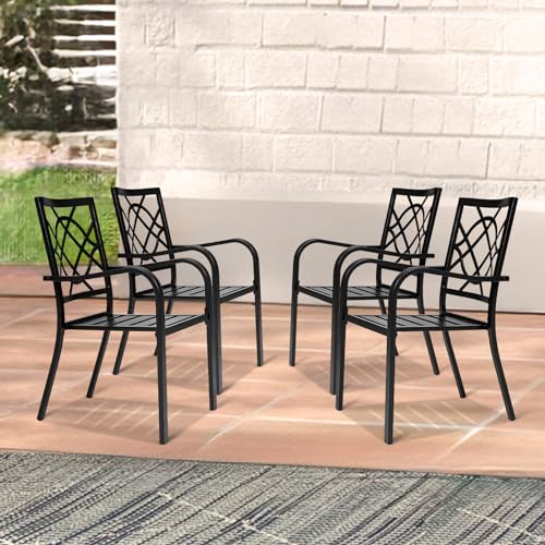 SUNCROWN 5-Piece Outdoor Wrought Iron Chairs and Table Patio Dining Furniture Set - 4 Stackable Metal Chairs