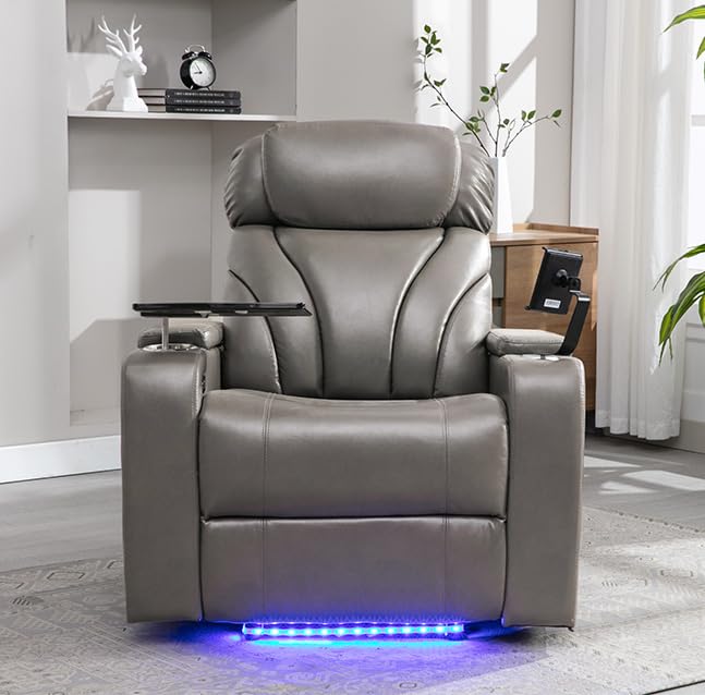 Power Motion Recliner with USB Charging Port and Hidden Arm Storage, Home Theater Seating with Convenient Cup Holder Design,and stereo(grey)
