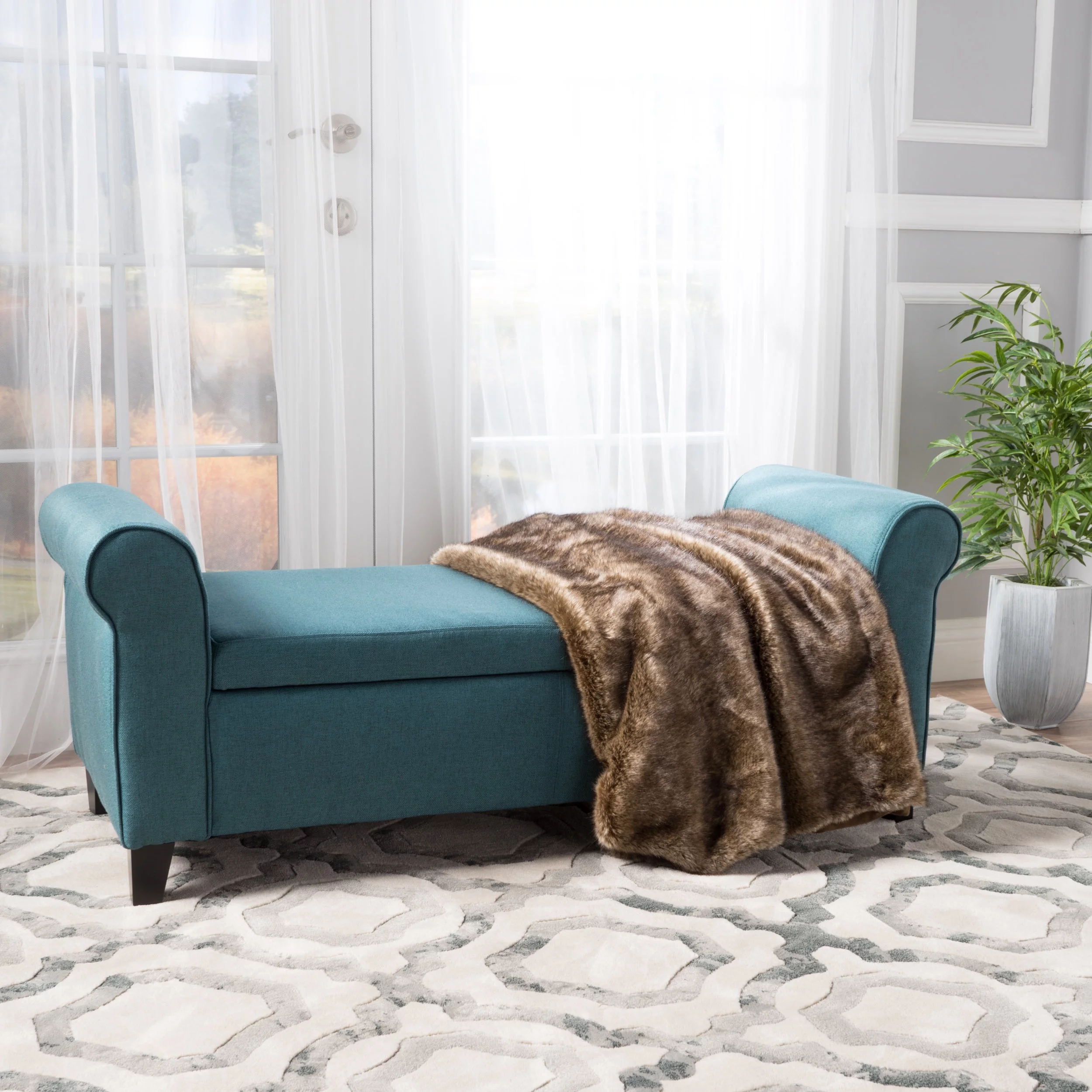Noble House Haynes Upholstered Storage Ottoman, Dark Teal