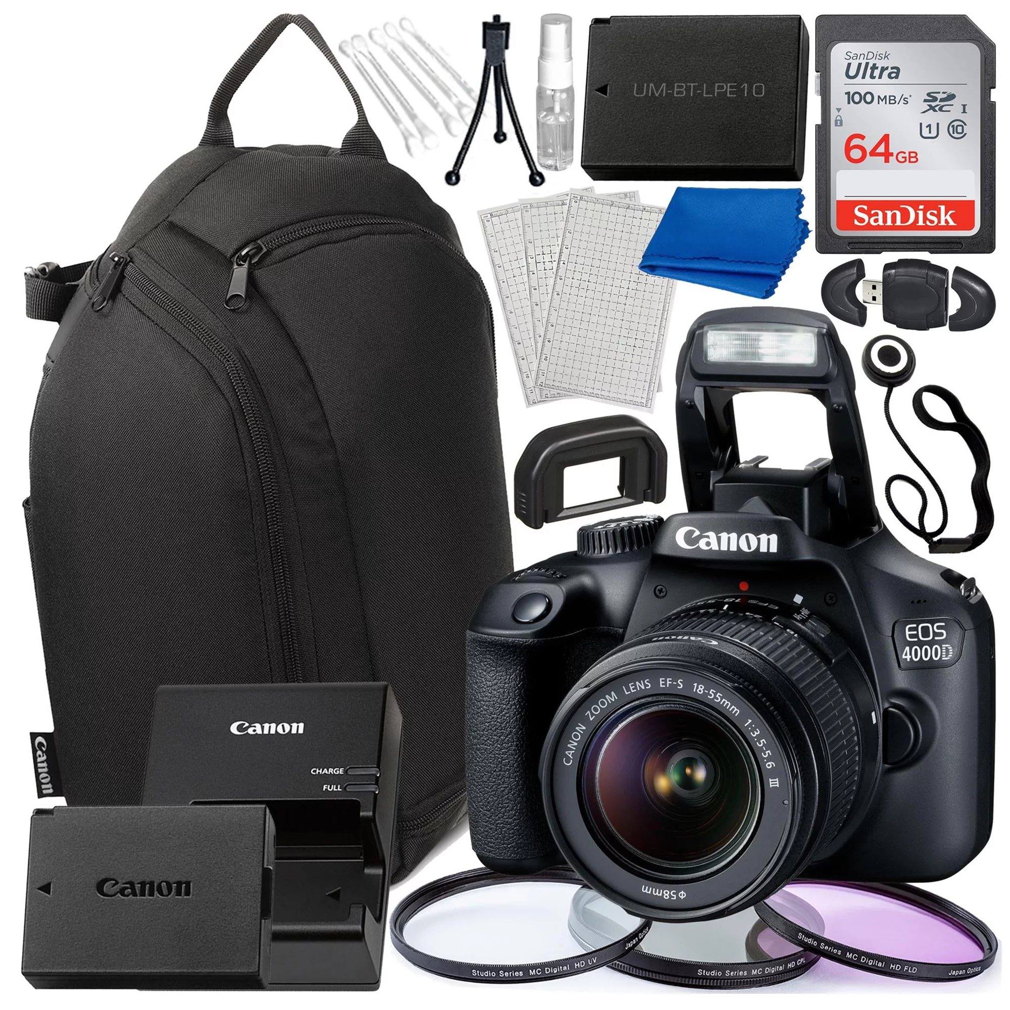 Ultimaxx Canon EOS 4000D / T100 DSLR Camera with EF-S 18-55mm f/3.5-5.6 Lens & 15-pc Camera Accessories Beginner’s Bundle - Curated Treasures Market