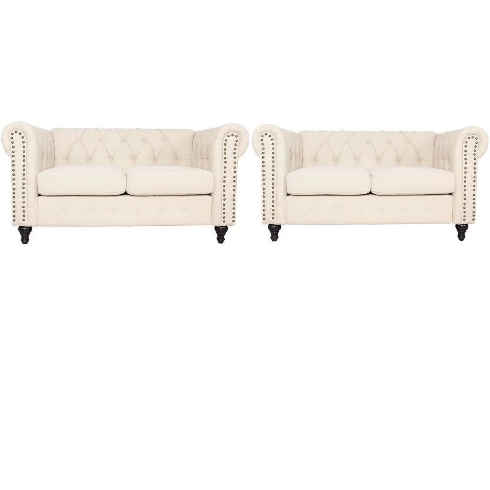 Home Square Living 2 Piece Microfiber Living Room Loveseat Set in Cream
