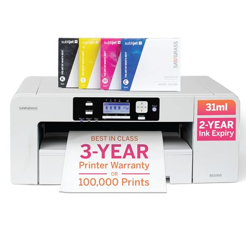 Sawgrass SG1000 Sublimation Printer Bundle | Professional Dye-Sublimation Printer with 31mL SubliJet UHD Inks & TruePix Paper | Prints Up to 11”x17”