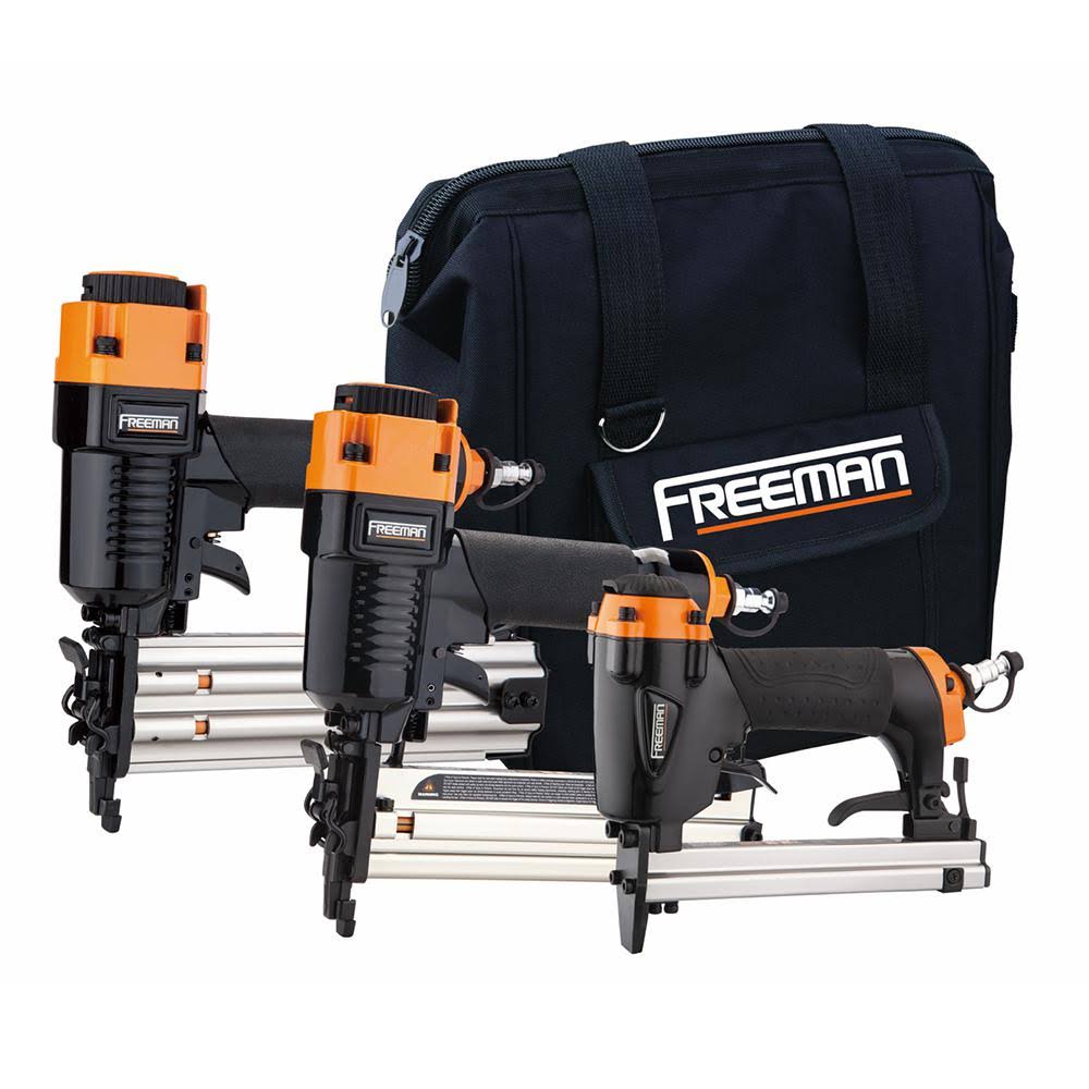 Freeman Pneumatic 18-Gauge and 22-Gauge Corded 3-Piece Brad Nailer, Stapler and Upholstery Kit with Fasteners and Bag P3PKUNB38