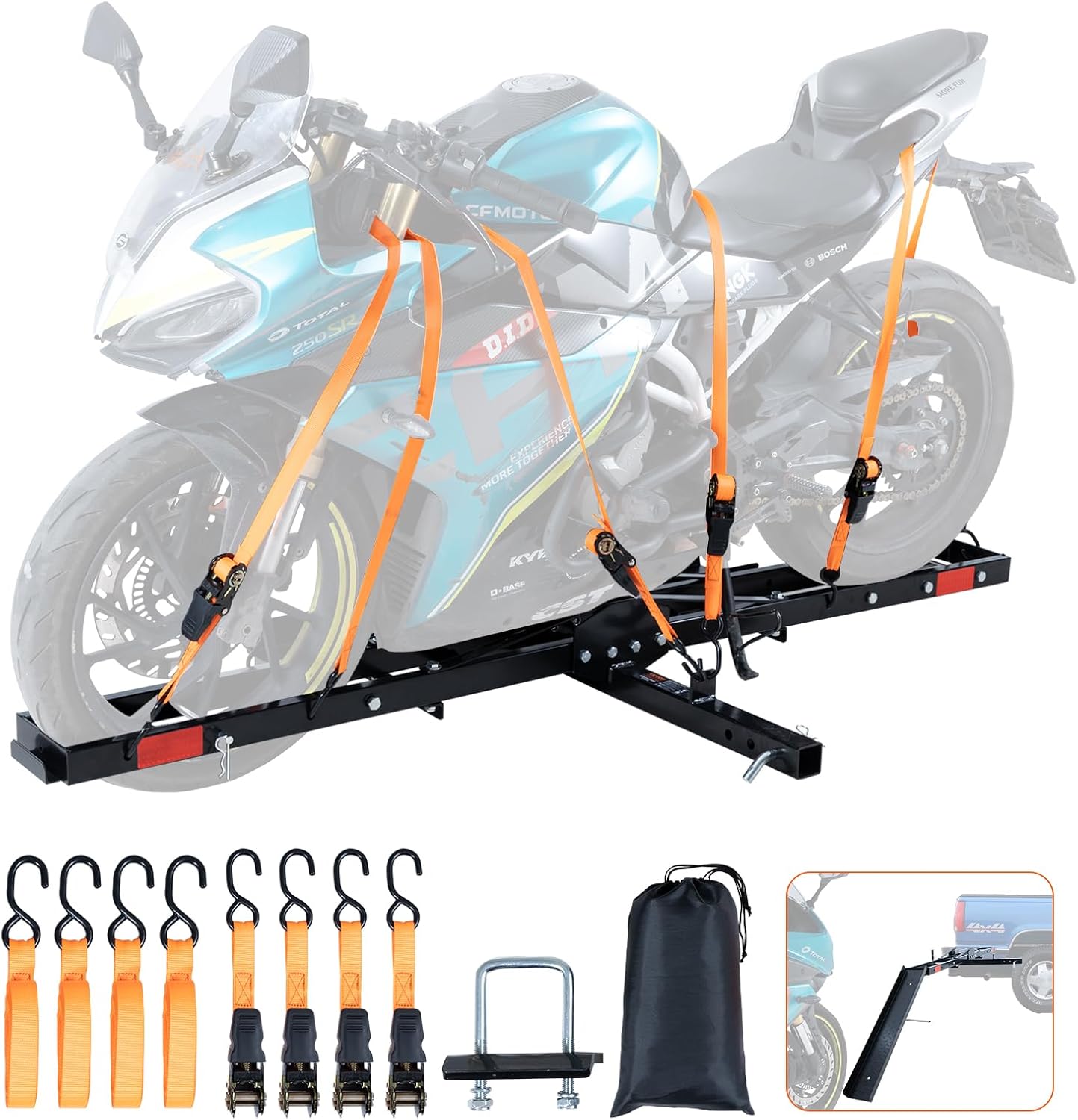 VEVOR Motorcycle Carrier, 600 LBS Steel Motorcycle Carrier Hitch Mount with Loading Ramp