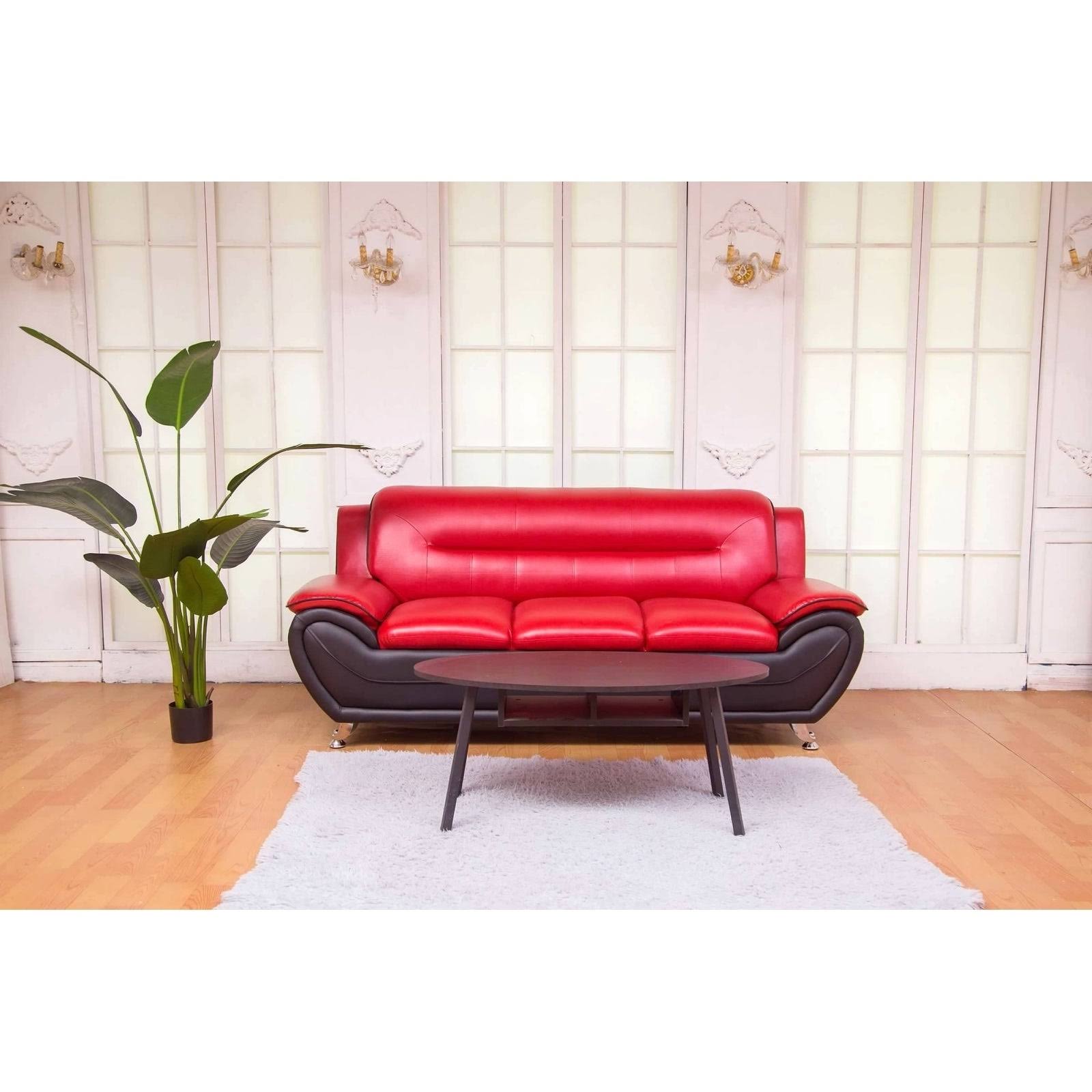 Greatime SS2301 Leatherette Modern Sofa Set Sofa / Redu0026Black