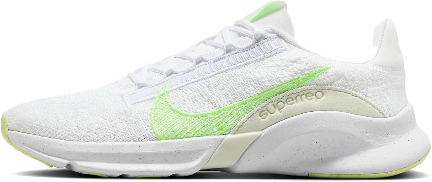 Nike SuperRep Go 3 Flyknit Next Nature Women's Workout Shoes (DH3393-106, White/Luminous Green/Sea Glass/Lime Blast) Size 6.5