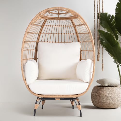 Outdoor Egg Chair, Patio Chairs with 4 Thicken Cushions, Oversized Lounge Chairs with Durable Steel Frame, PE Wicker Chair 440 lbs Capacity