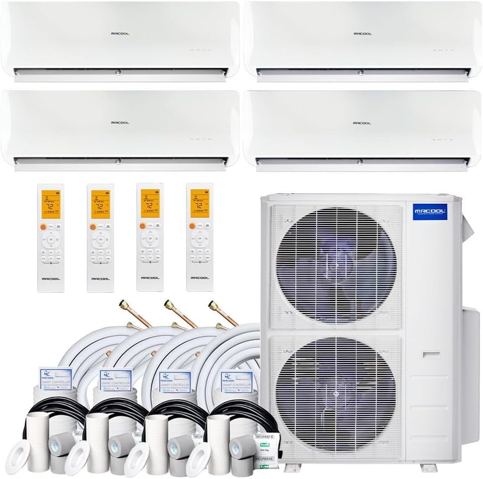 45k BTU 22.4 SEER MrCool Olympus Ductless Heat Pump Split System - 4 Zone - 9k+9k+9k+18k - 25ft Line Sets